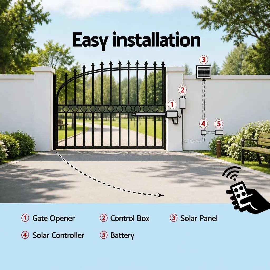 Single Swing Solar Gate Opener 500kg with Remote Control Kit