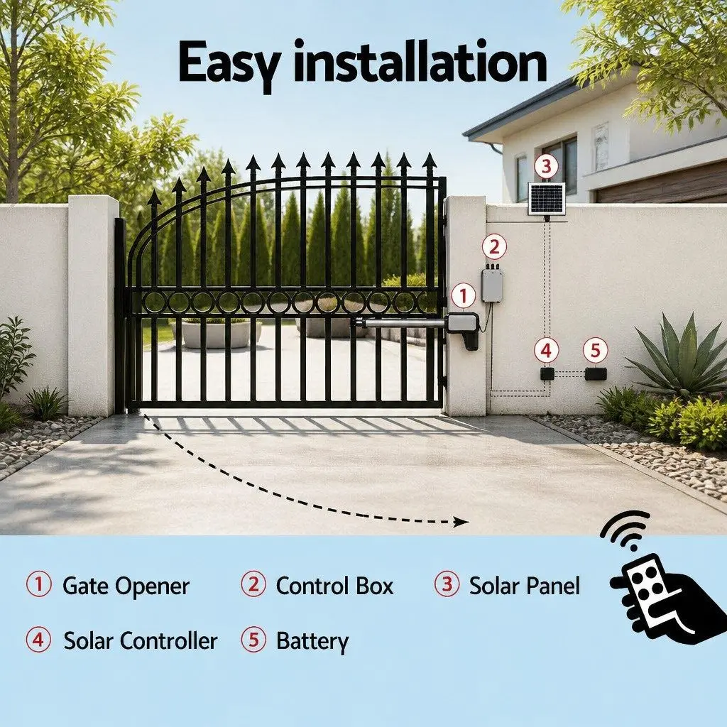 Solar Powered Gate Opener Aluminium 500KG White