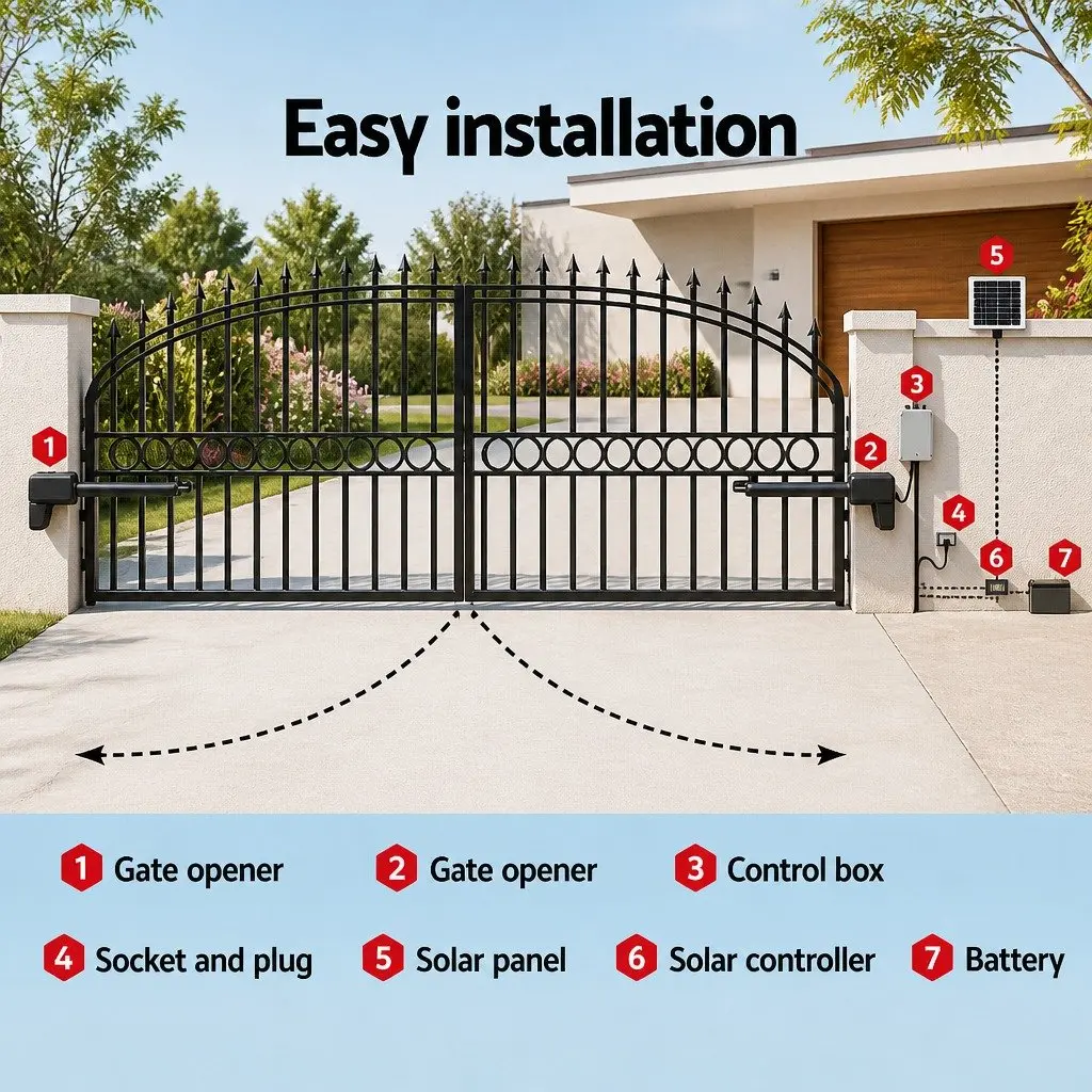 Solar Dual Swing Gate Opener with Remote Control