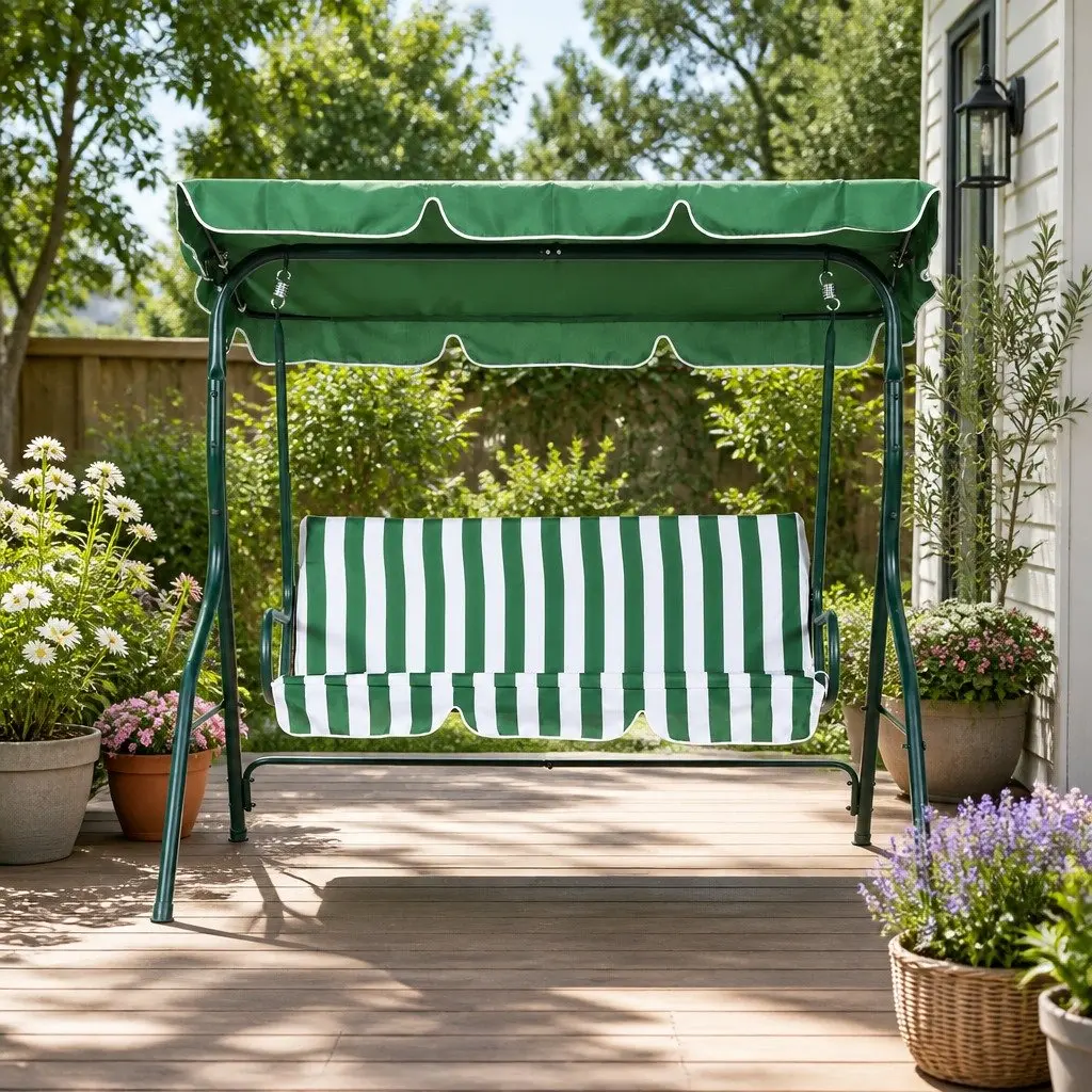 3-Seater Outdoor Swing Chair with Adjustable Canopy