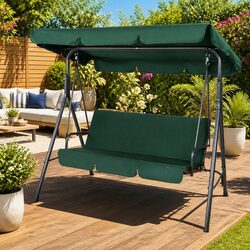 Dark Green Outdoor 3-Seater Swing Chair with Canopy