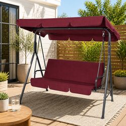 3-Seater Outdoor Swing Chair with Canopy in Wine Red