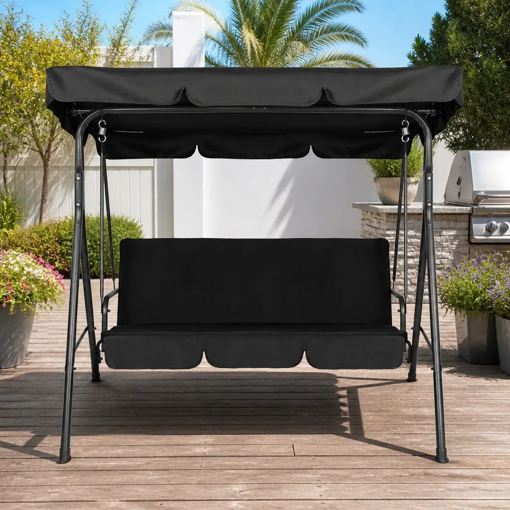 Outdoor Swing Chair Textilene Powder-coated Steel 3 Seater Black