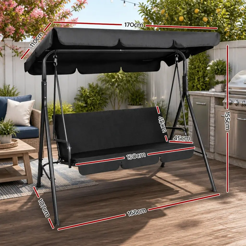 Outdoor Swing Chair Textilene Powder-coated Steel 3 Seater Black