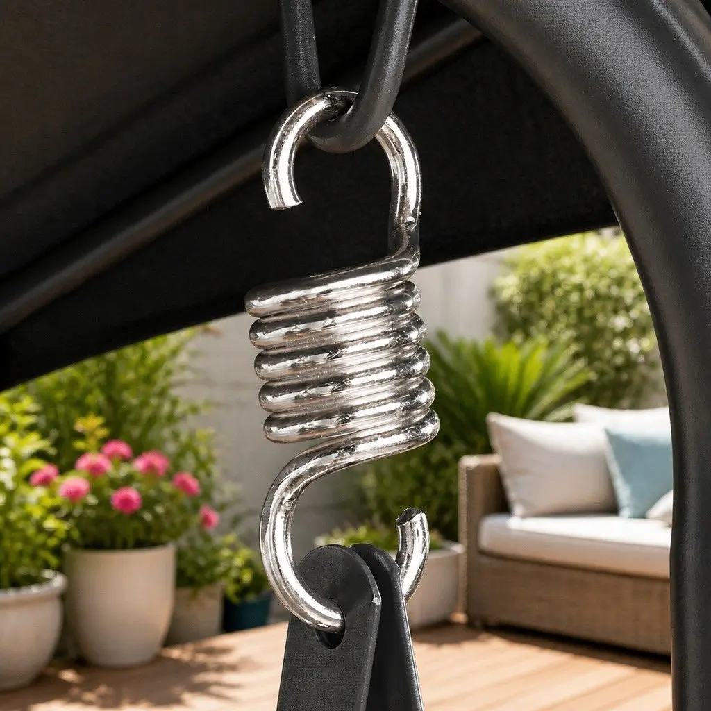 Outdoor Swing Chair Textilene Powder-coated Steel 3 Seater Black