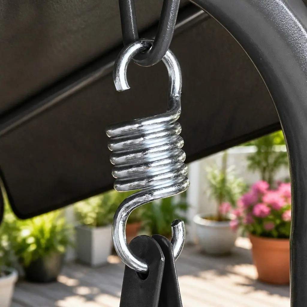 Outdoor Swing Chair Textilene Powder-coated Steel 3 Seater Black