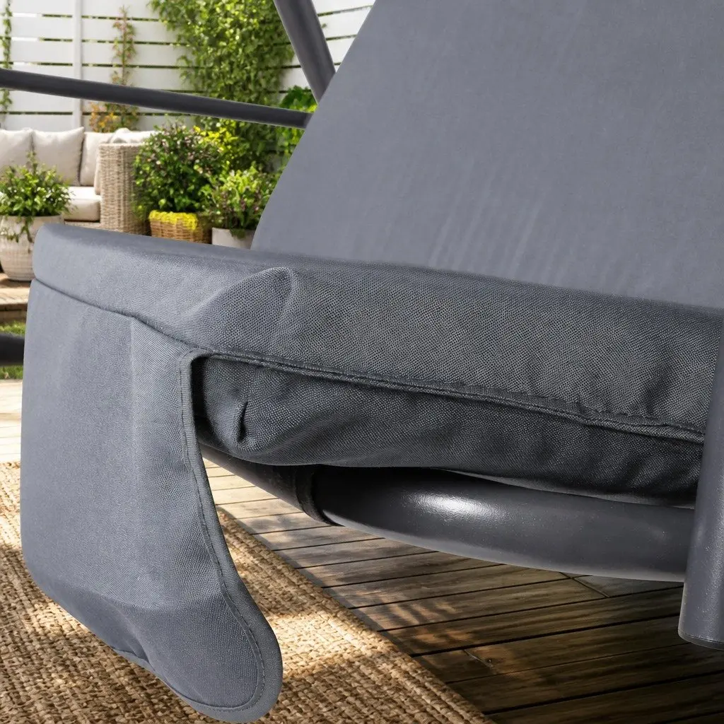 Grey Outdoor Swing Chair for Three with Adjustable Canopy
