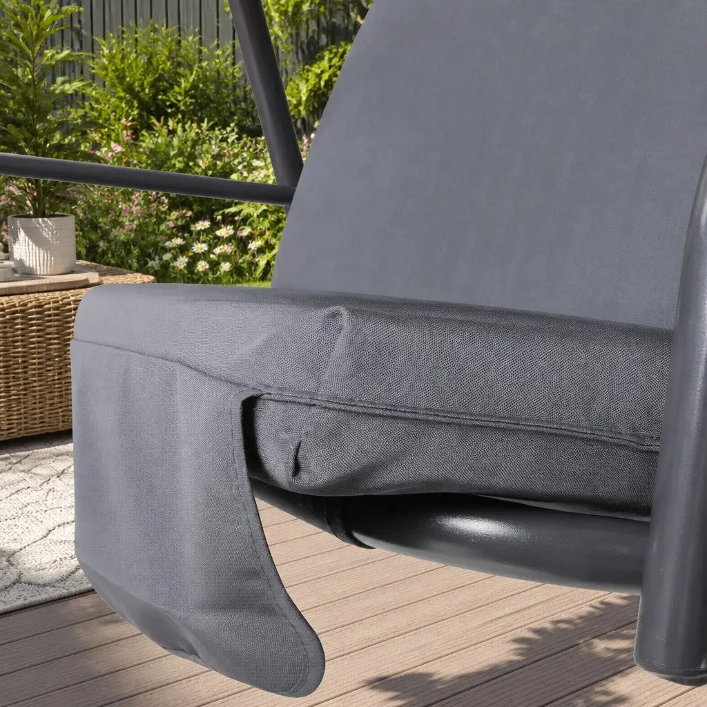Grey Outdoor Swing Chair for Three with Adjustable Canopy