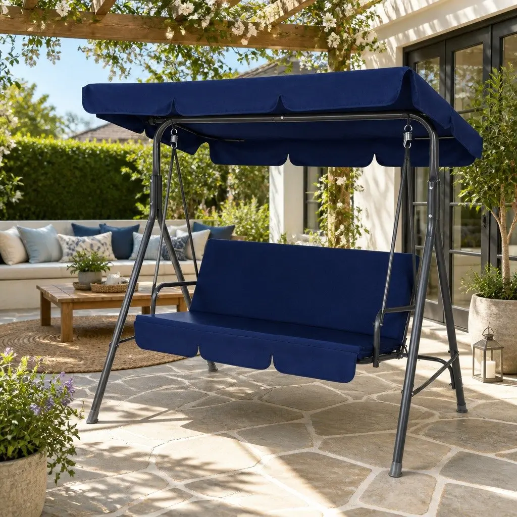 Outdoor Swing Chair Powder-coated Steel 170 x 110 x 155cm Navy Blue