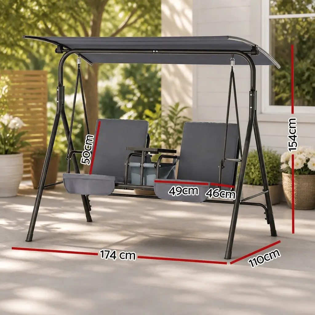 Outdoor Swing Chair Textilene Powder-coated Steel 2 Seater Grey
