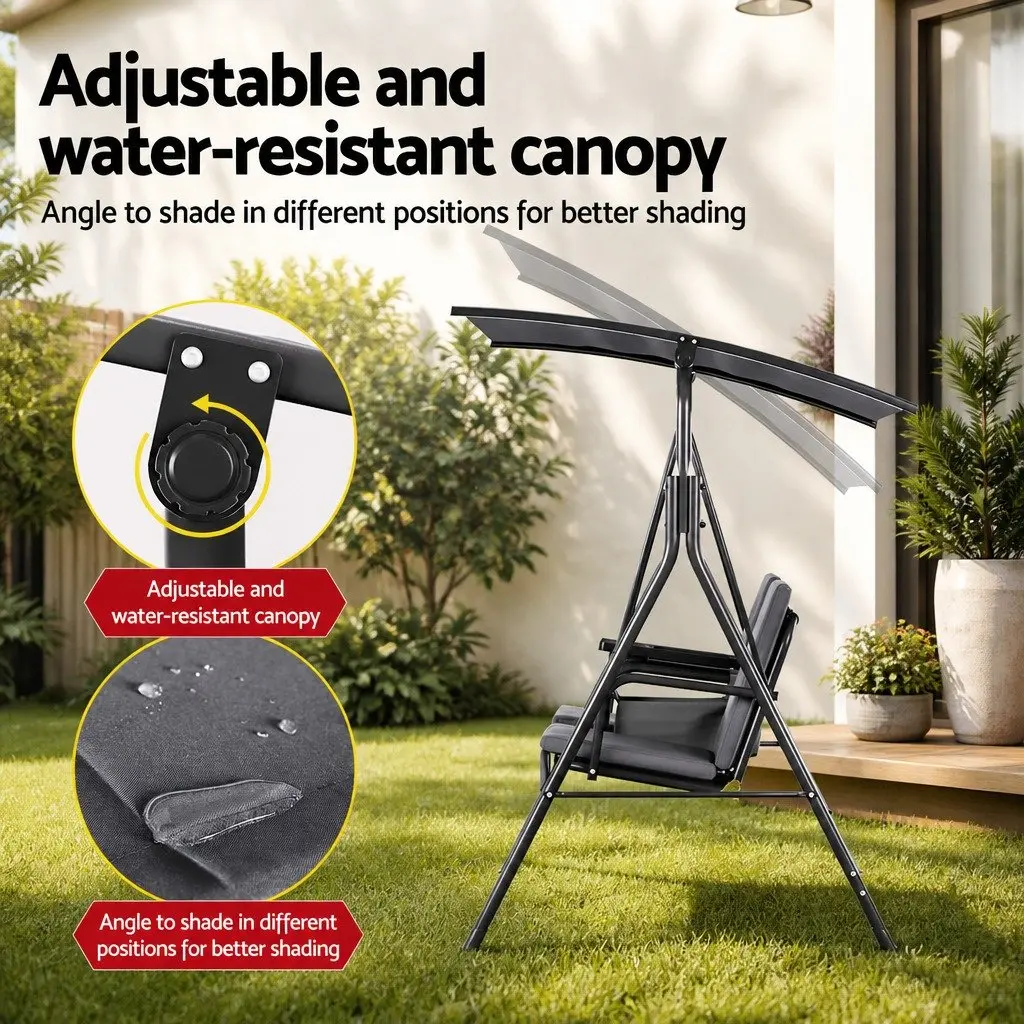 Outdoor Swing Chair Textilene Powder-coated Steel 2 Seater Grey