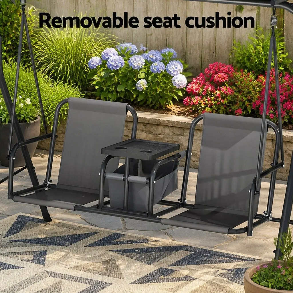 Outdoor Swing Chair Textilene Powder-coated Steel 2 Seater Grey