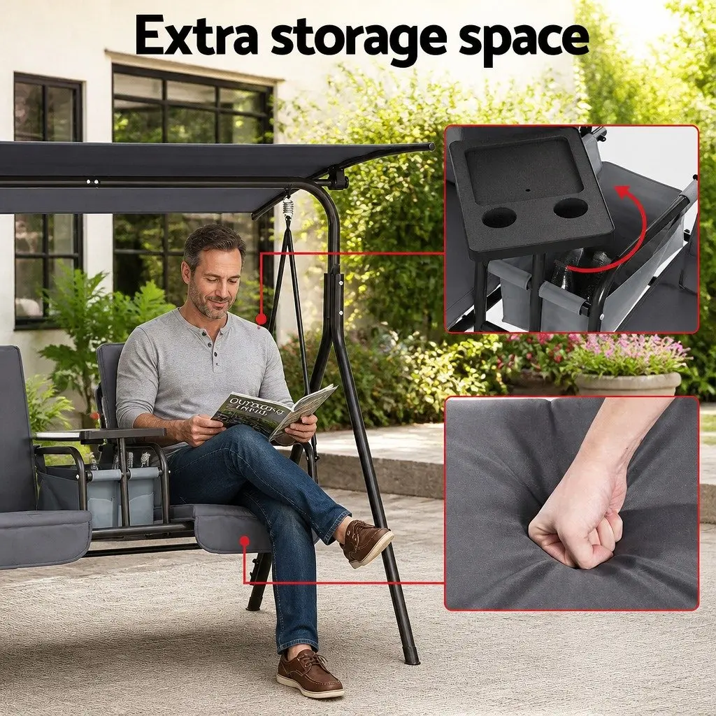 Outdoor Swing Chair Textilene Powder-coated Steel 2 Seater Grey