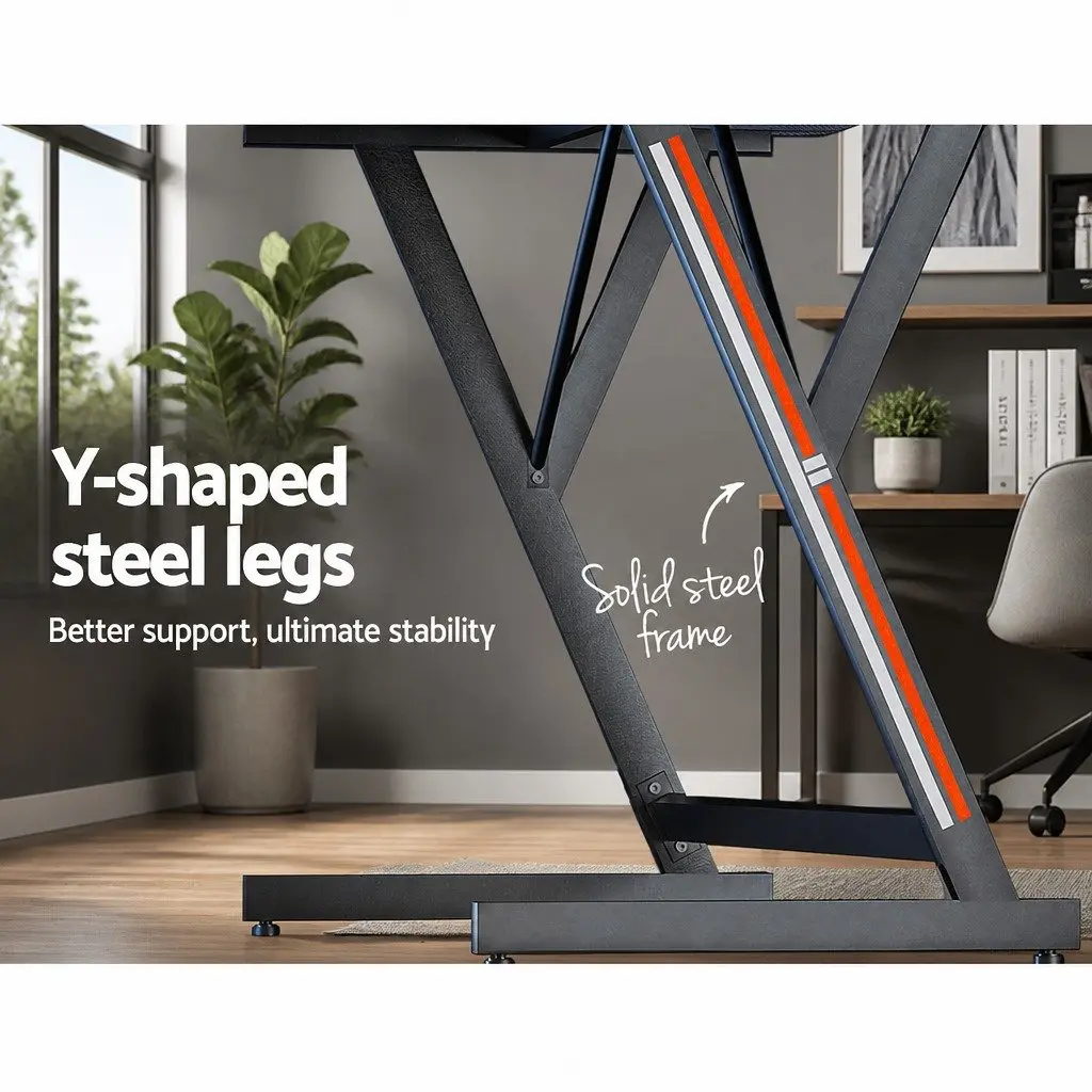 Gaming Desk MDF Steel 100CM Black Y-Shaped Legs Two Tier