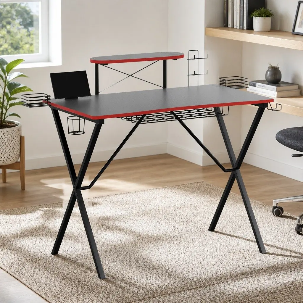 Gaming Desk with Two-Tier Storage