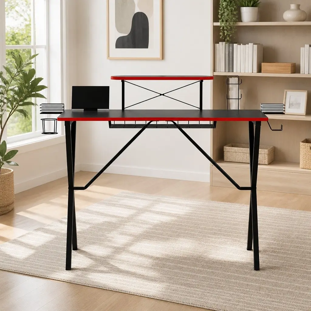 Gaming Desk with Two-Tier Storage