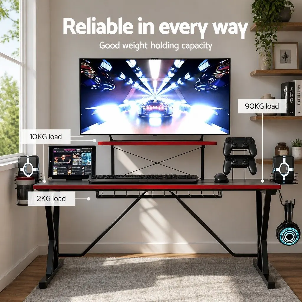 Gaming Desk with Two-Tier Storage