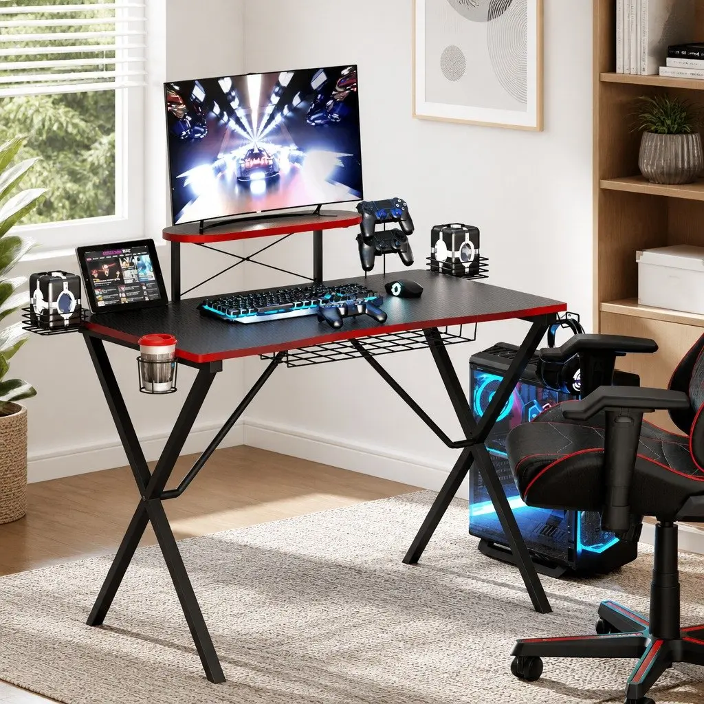 Gaming Desk with Two-Tier Storage