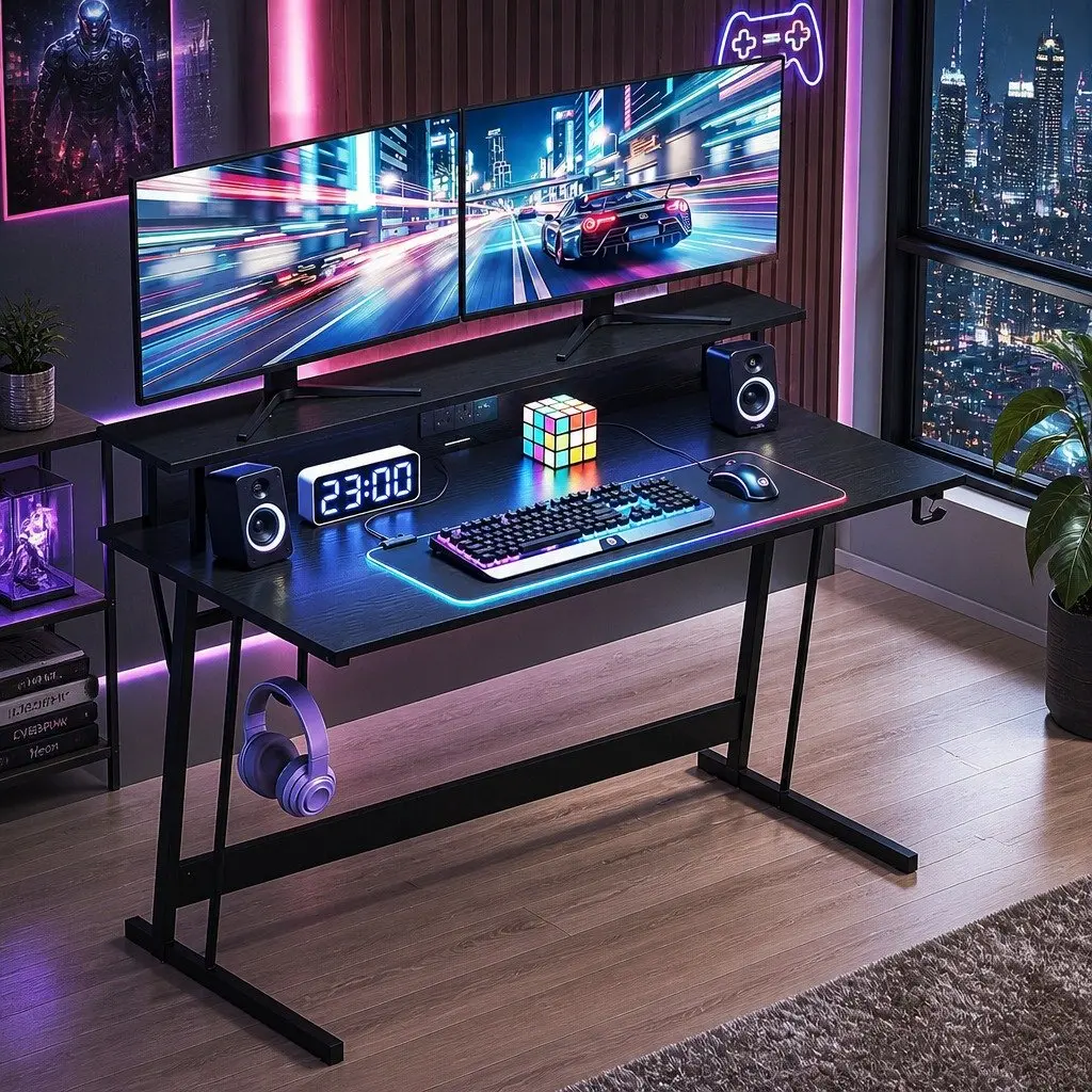 Gaming Desk Carbon Fibre Particle Board 120cm Black