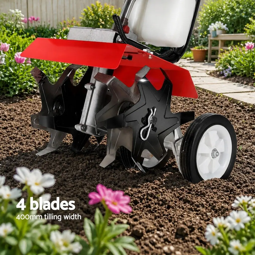 63cc Hand-held Garden Tiller with Durable 4 Blades