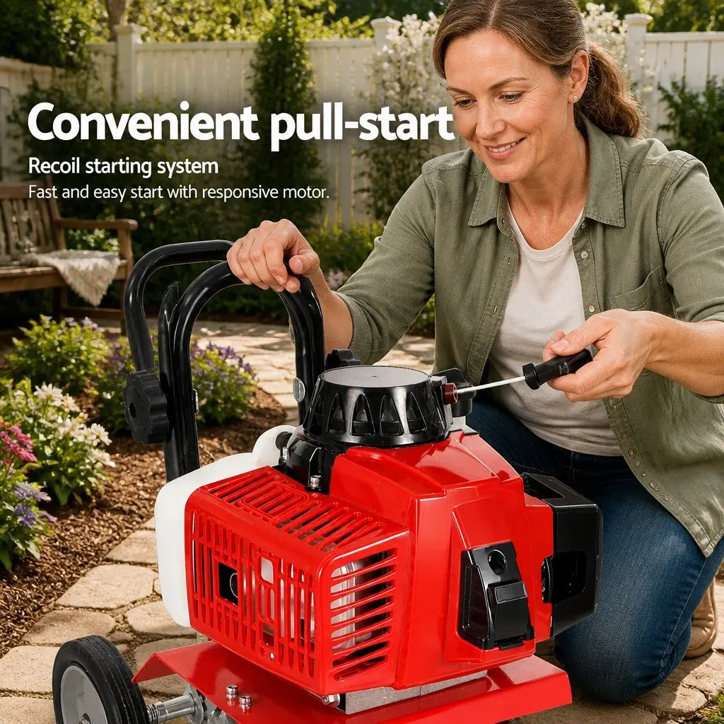 63cc Hand-held Garden Tiller with Durable 4 Blades