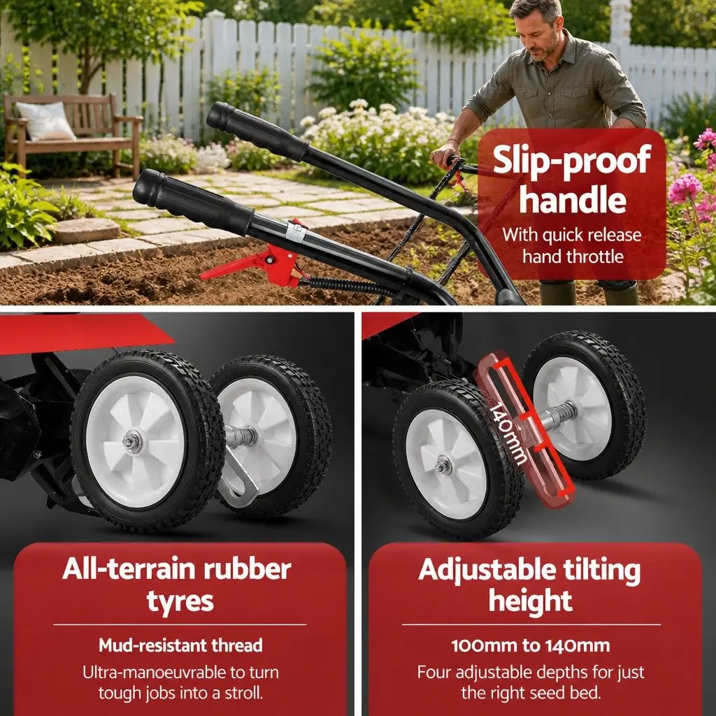 63cc Hand-held Garden Tiller with Durable 4 Blades