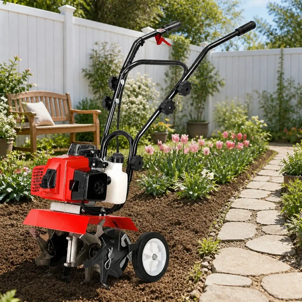 63cc Hand-held Garden Tiller with Durable 4 Blades