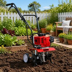 65cc Petrol Tiller Rototiller Garden Cultivator 4 Blades Soil Rotary Hoe Power