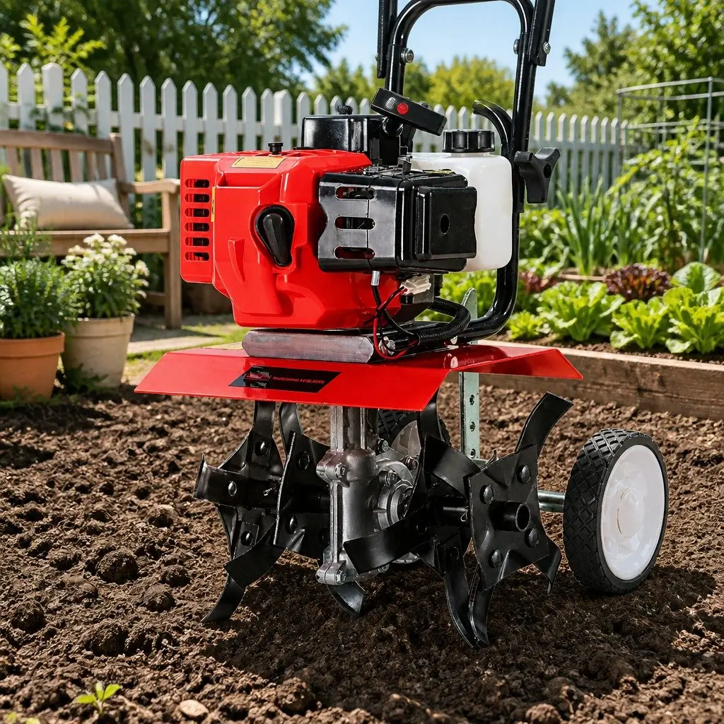 65cc Petrol Tiller Rototiller Garden Cultivator 4 Blades Soil Rotary Hoe Power