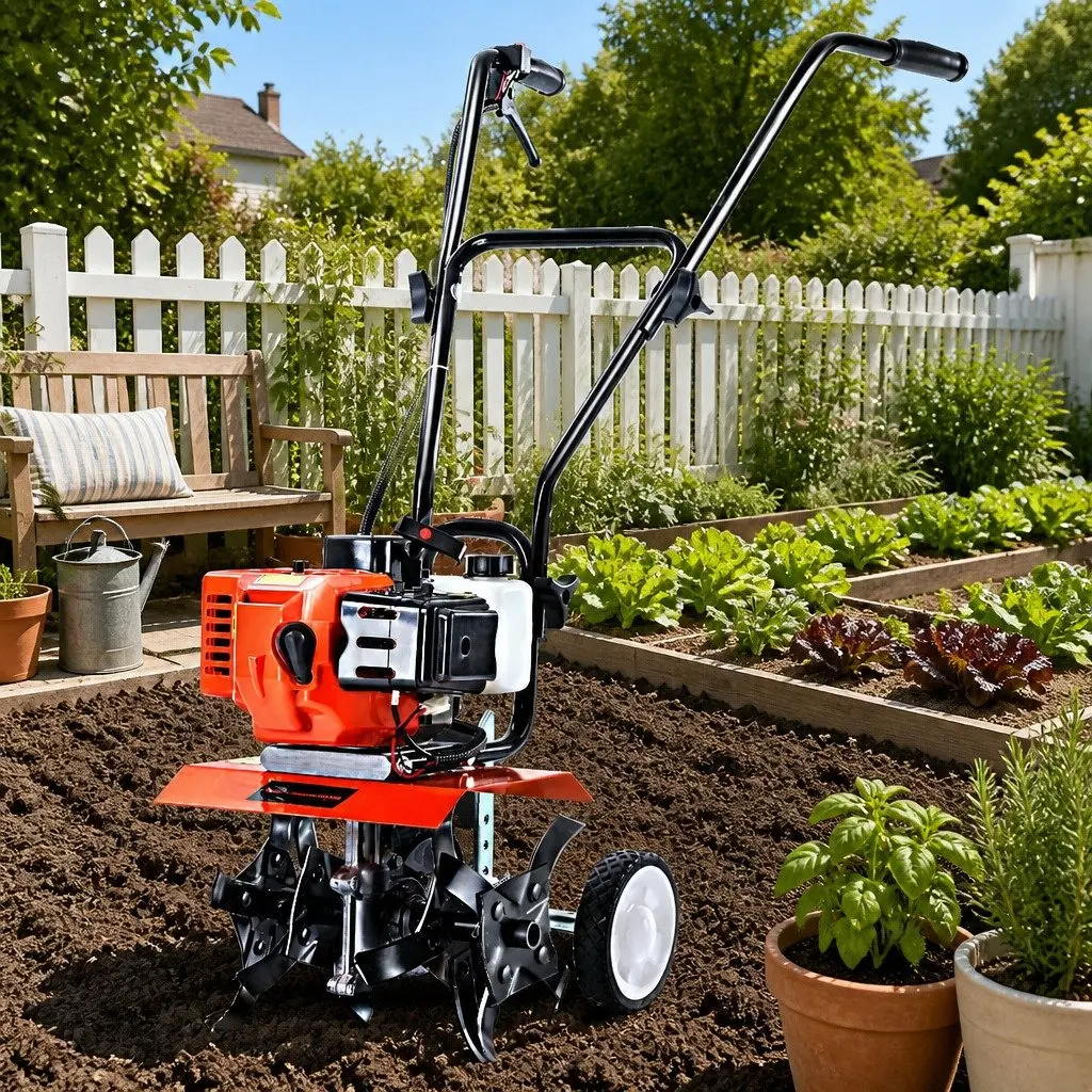 65cc Petrol Tiller Rototiller Garden Cultivator 4 Blades Soil Rotary Hoe Power
