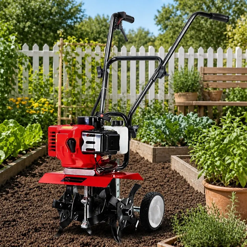 65cc Petrol Tiller Rototiller Garden Cultivator 4 Blades Soil Rotary Hoe Power
