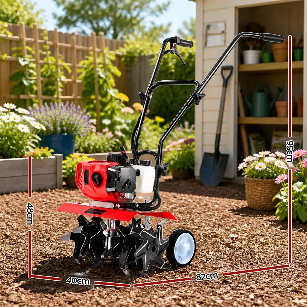 65CC Hand-Held Tiller Rototiller 6 Blades Garden Soil Cultivator Rotary Hoe