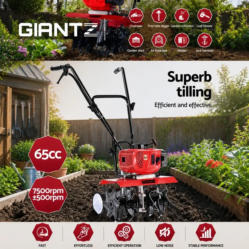 65CC Hand-Held Tiller Rototiller 6 Blades Garden Soil Cultivator Rotary Hoe