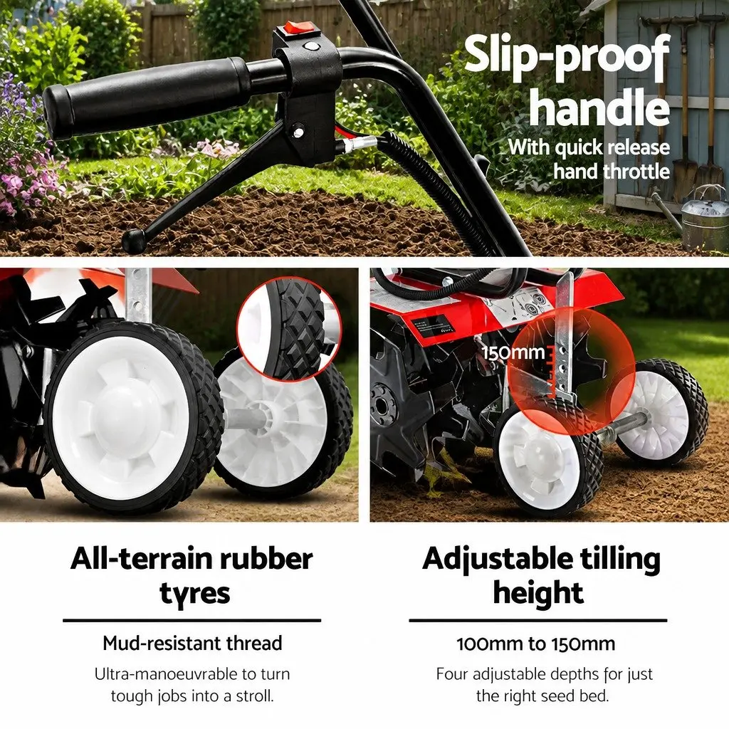 65CC Hand-Held Tiller Rototiller 6 Blades Garden Soil Cultivator Rotary Hoe