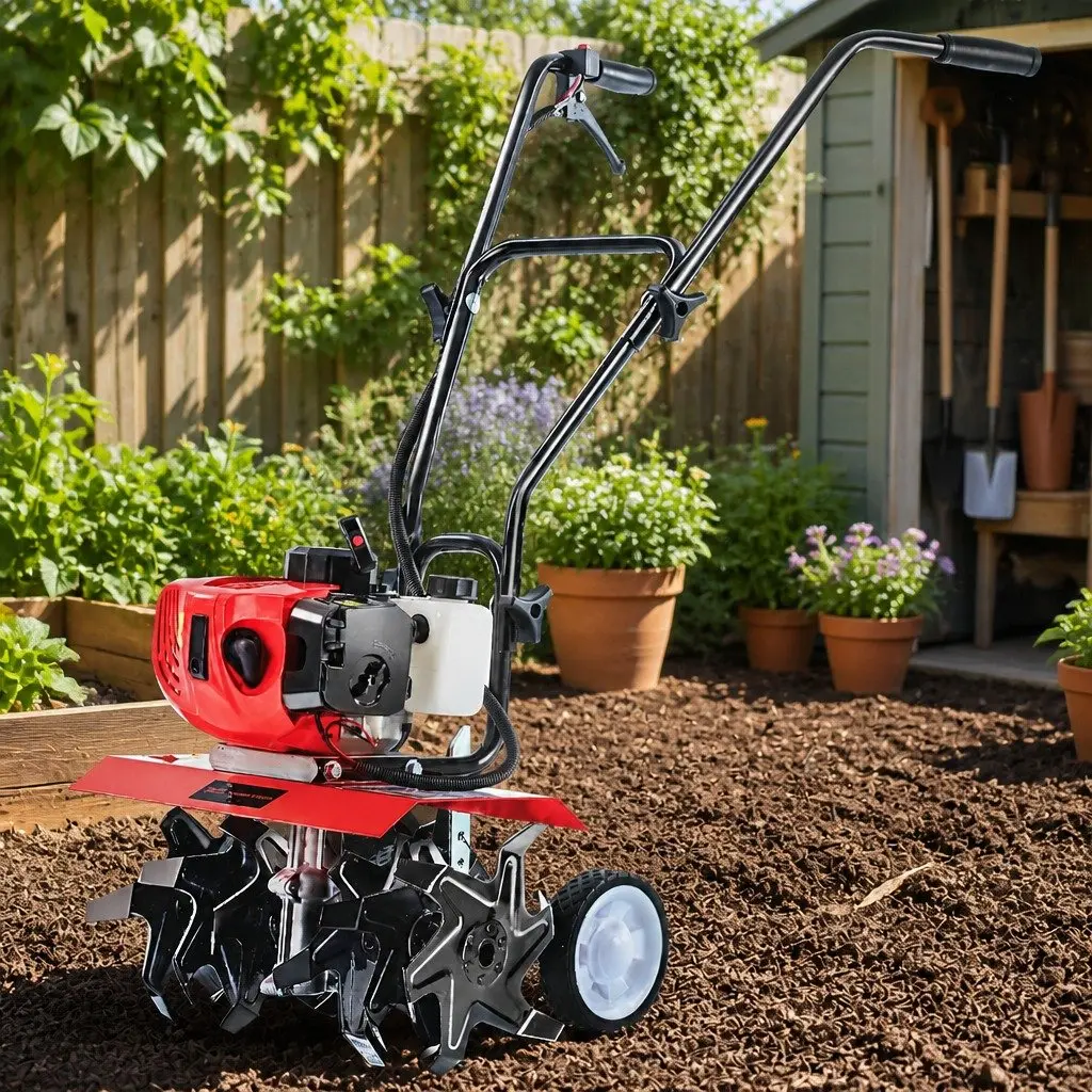 65CC Hand-Held Tiller Rototiller 6 Blades Garden Soil Cultivator Rotary Hoe