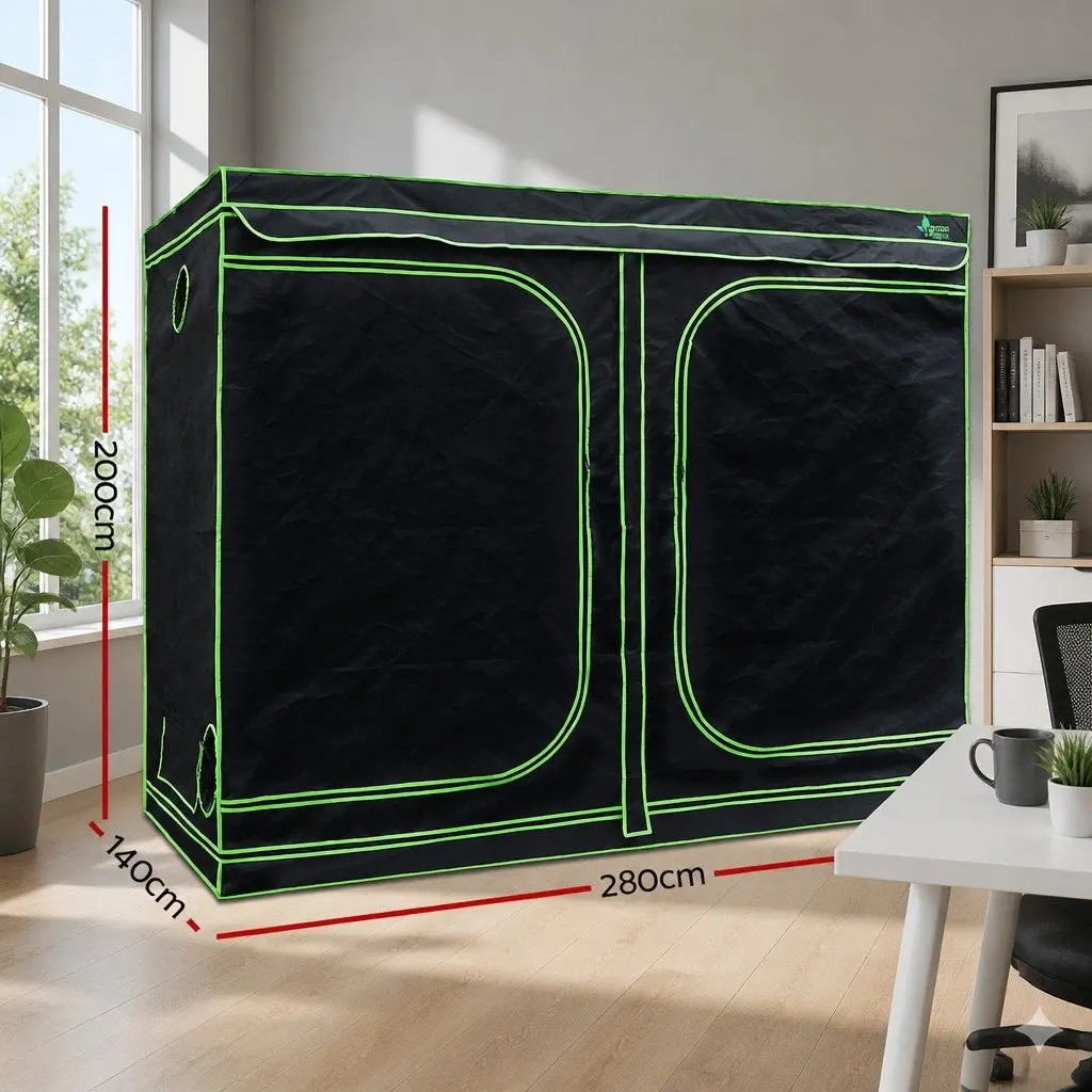 Grow Tent 280x140x200CM 600D Oxford Fabric Black and Green Powder-coated Steel Frame