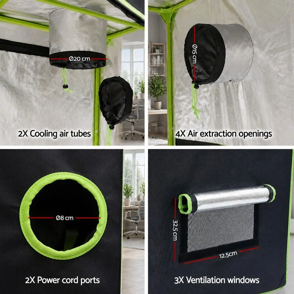 Grow Tent 280x140x200CM 600D Oxford Fabric Black and Green Powder-coated Steel Frame