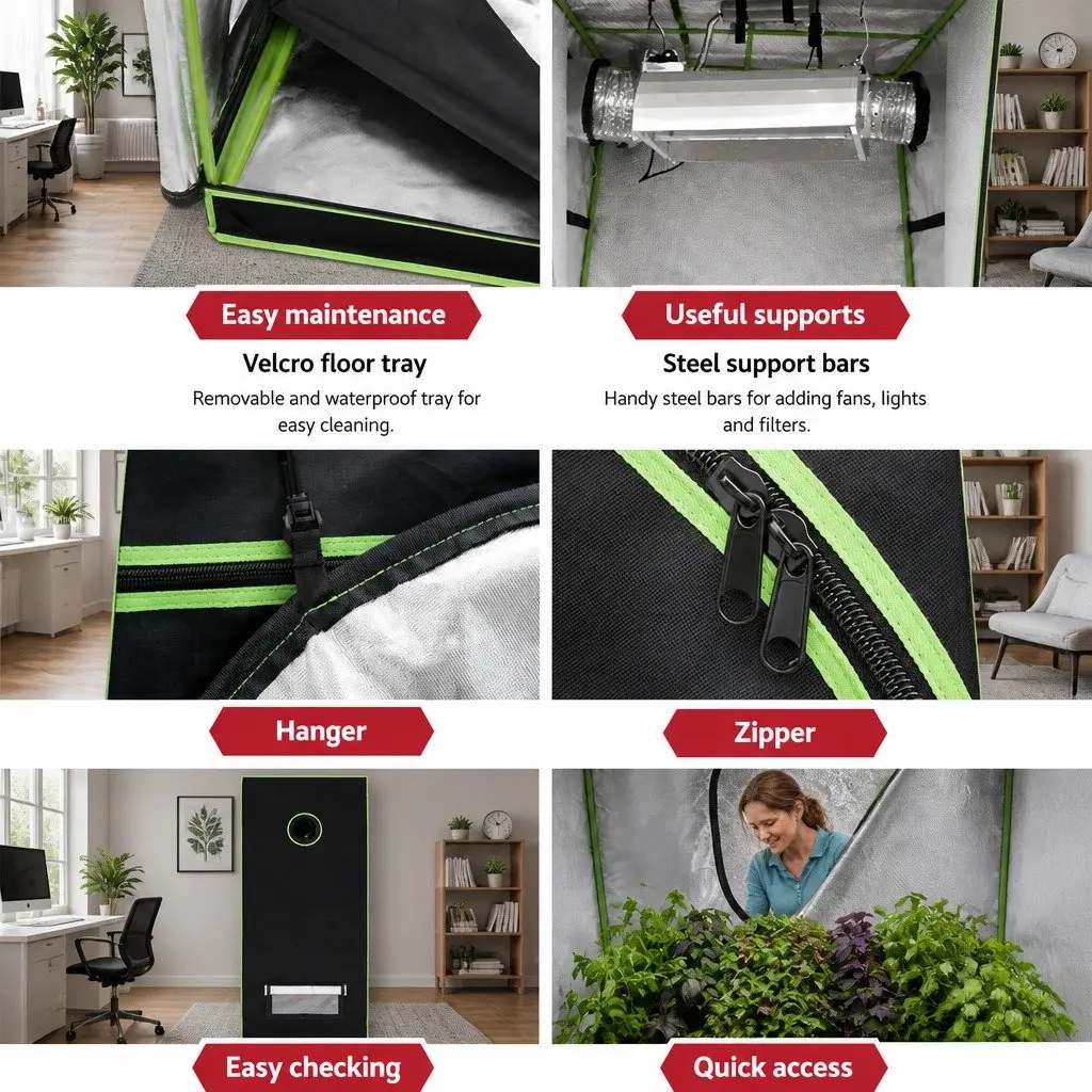 Grow Tent 280x140x200CM 600D Oxford Fabric Black and Green Powder-coated Steel Frame