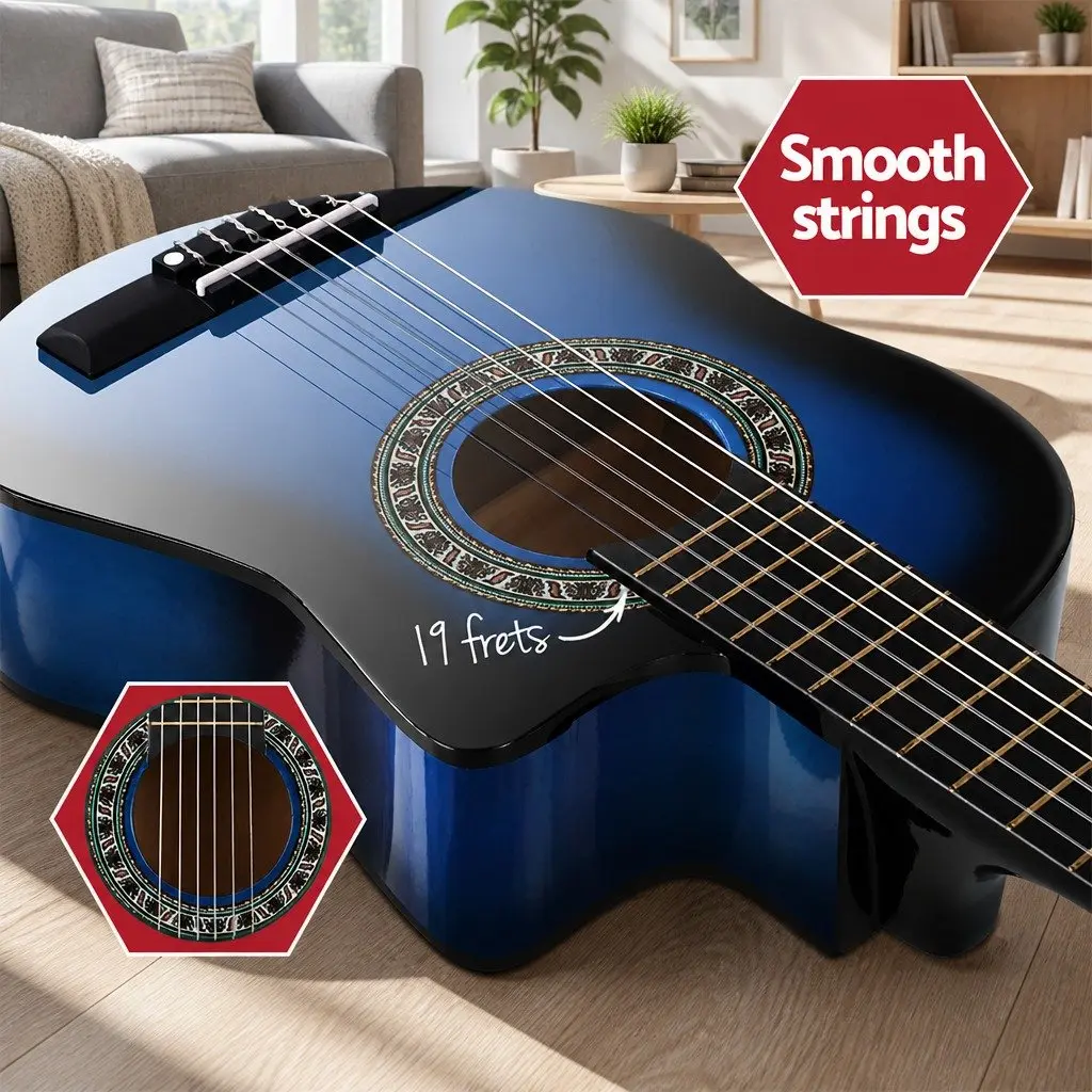 34 Inch Classical Guitar Laminated Linden Body Nylon String Blue with Stand Picks