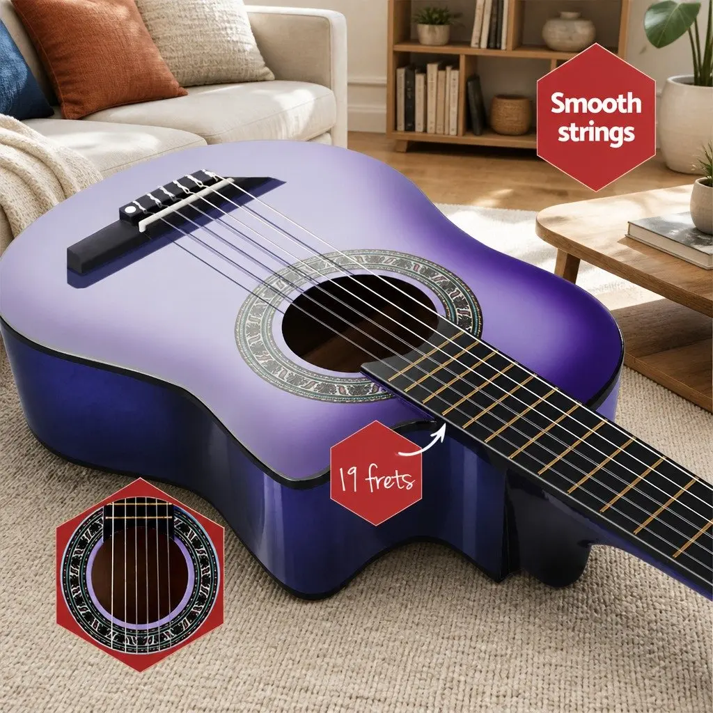34 Inch Classical Guitar Laminated Linden Wooden Body Purple