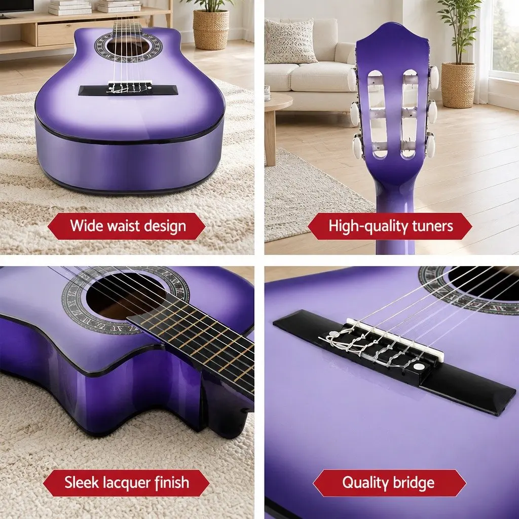 34 Inch Classical Guitar Nylon String Laminated Linden Wooden Body Purple