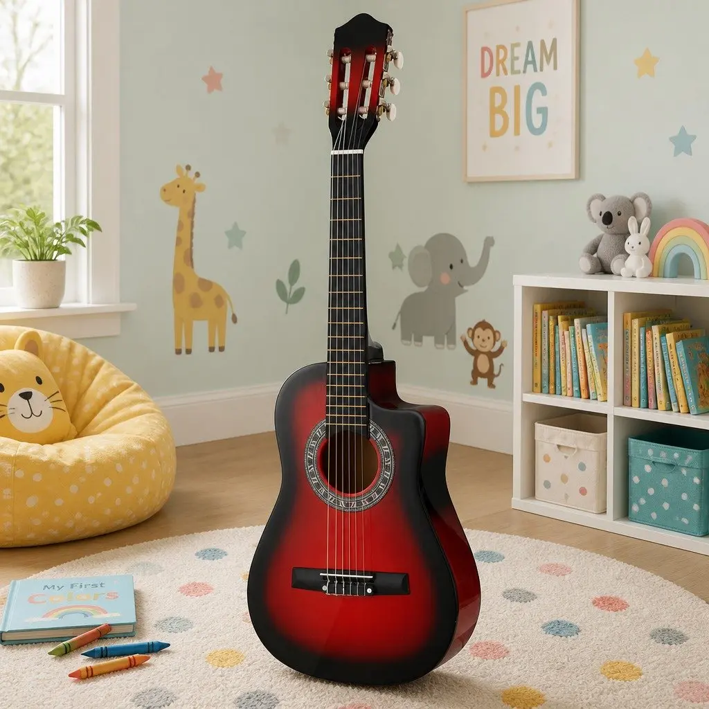 34 Inch Classical Guitar Wooden Body Nylon String Red