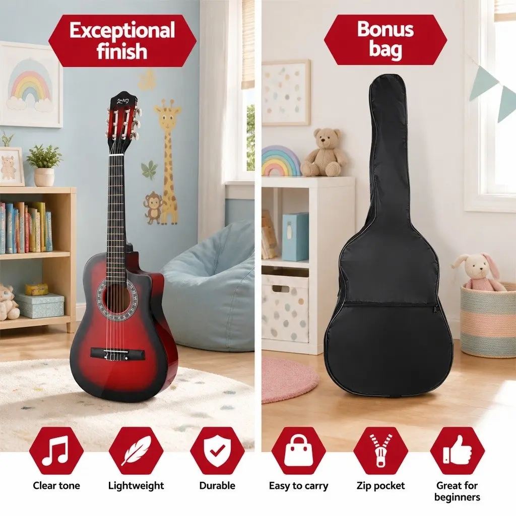 34 Inch Classical Guitar Wooden Body Nylon String Red