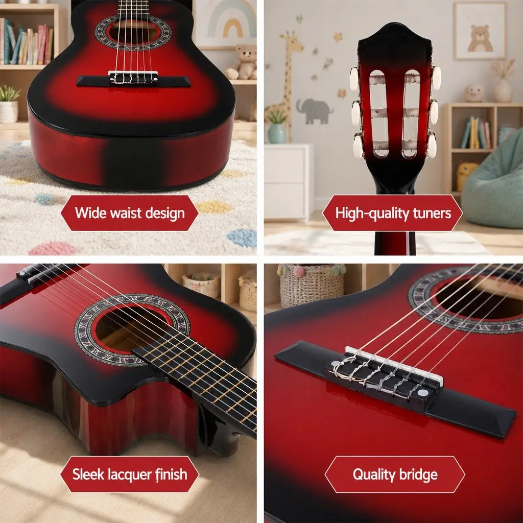 34 Inch Classical Guitar Wooden Body Nylon String Red