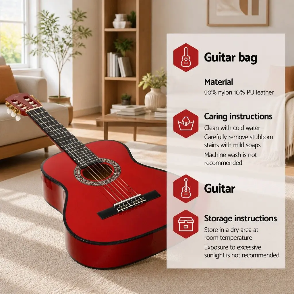 Classical Guitar Nylon String 34 Inch Wooden Body Red