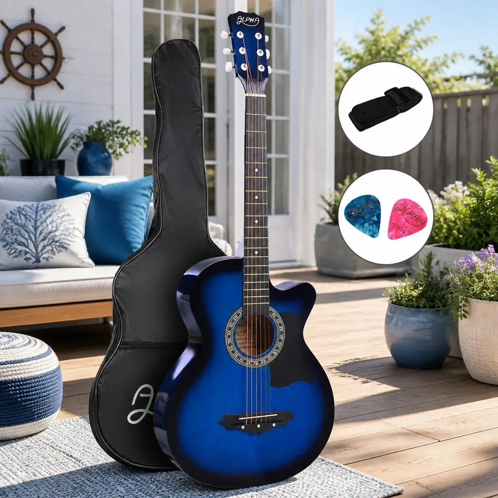 38 Inch Blue Cutaway Acoustic Guitar for Beginners