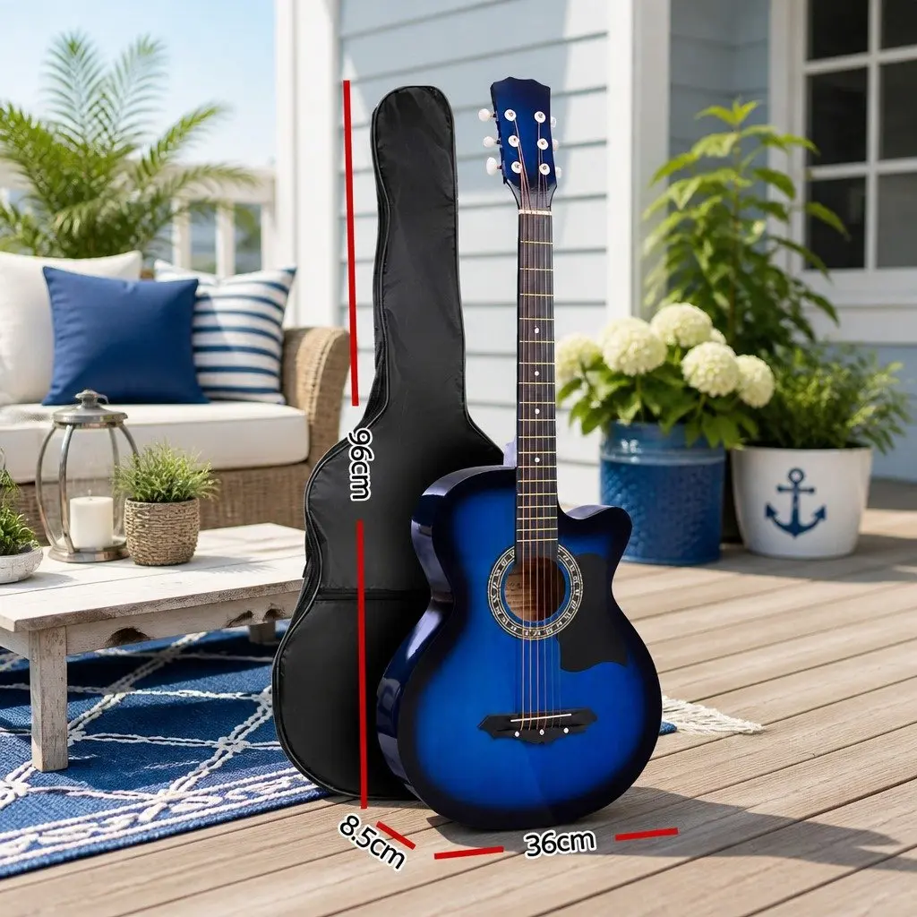 38 Inch Acoustic Guitar Steel String Blue Wooden Body
