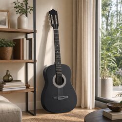38 Inch Acoustic Guitar Full Size Classical Cutaway Nylon String Black Gloss