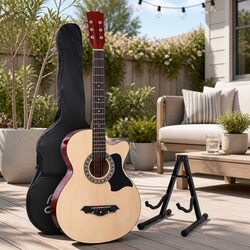 38 Inch Full Size Acoustic Cutaway Guitar with Stand, Bag