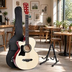 Left Handed 38 Inch Acoustic Guitar with Stand and Carry Bag